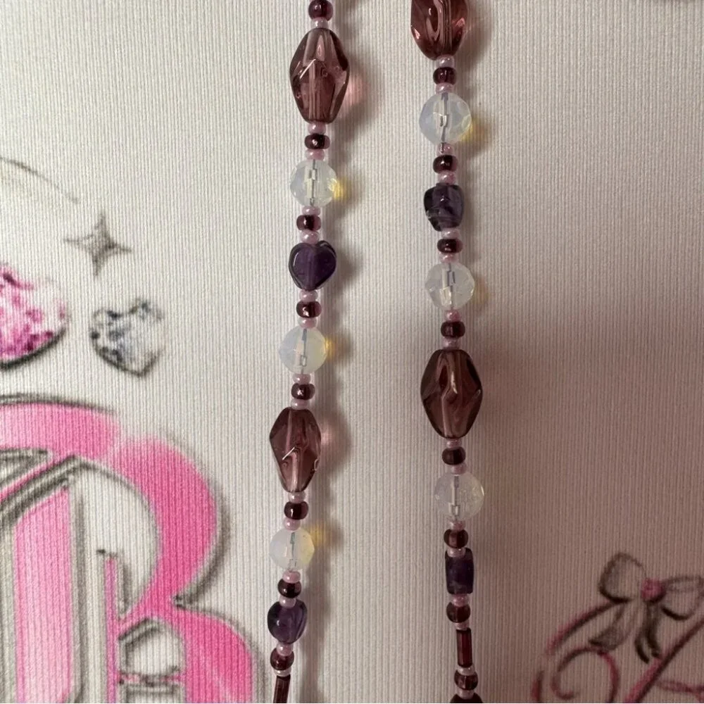 Amethyst necklace beaded opal look beads stunning purple pink silver gold toggle